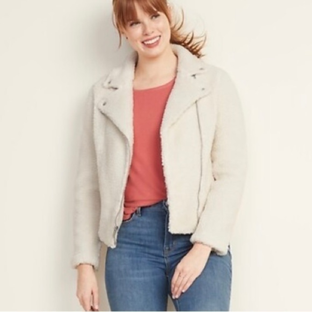 NWT Sherpa Moto Jacket white
